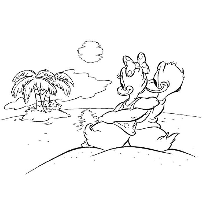 coloriage donald et daisy a la plage